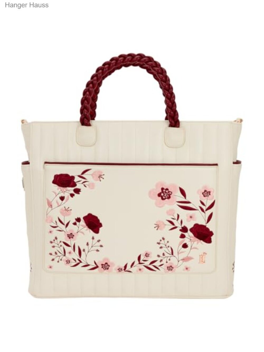 Faux Leather Convertible Tote Backpack with Floral Applique